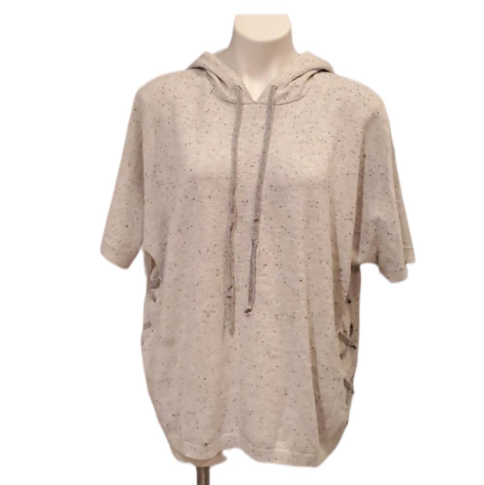 Cabi In Stitches Pullover Hooded Gray Sweater